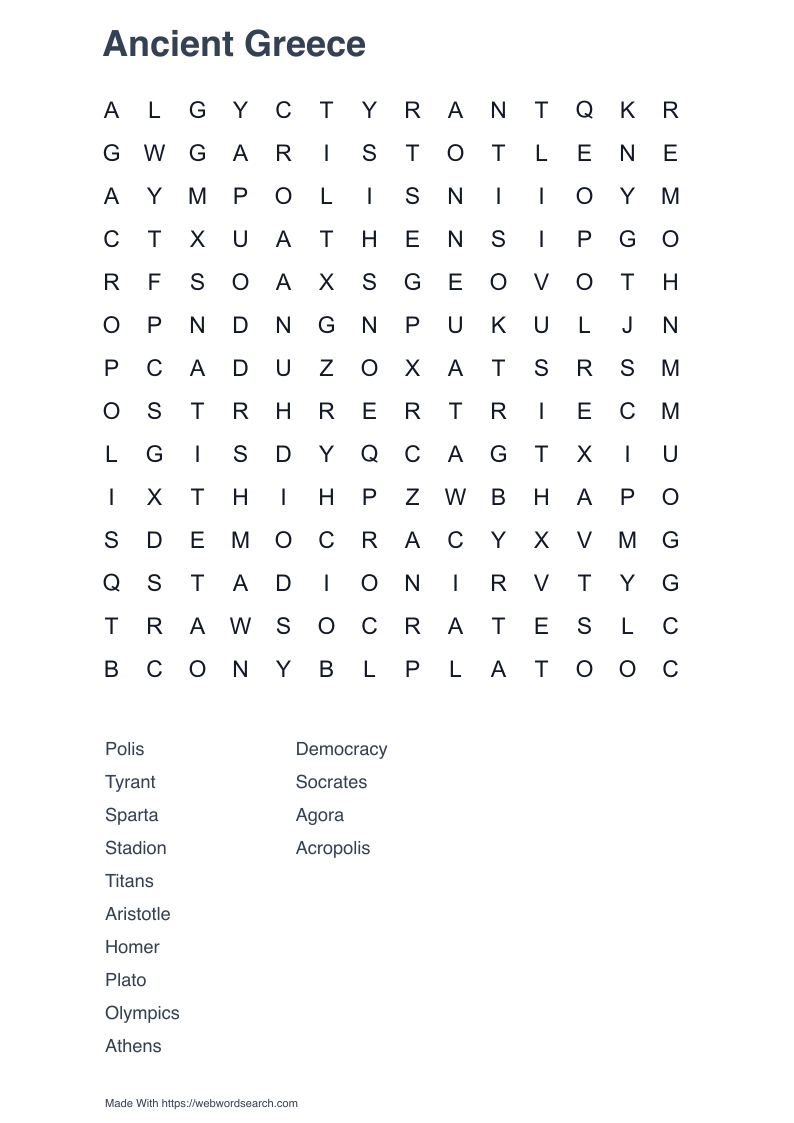 Ancient Greece Word Search