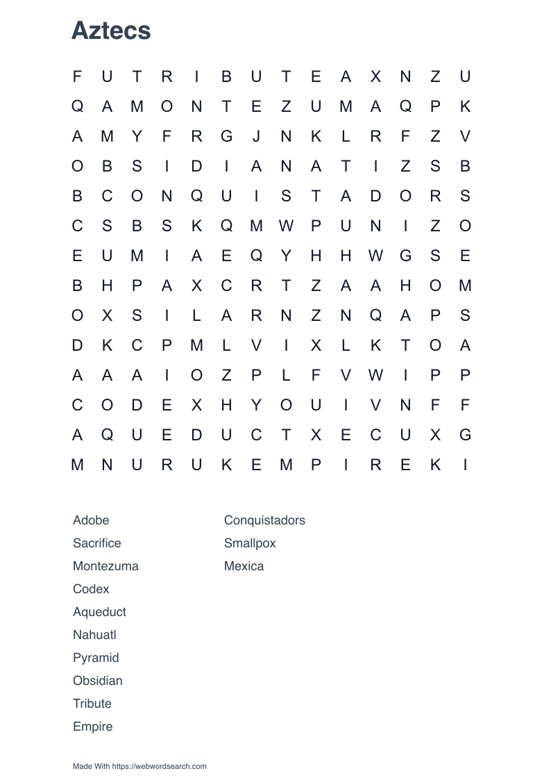 Aztecs Word Search