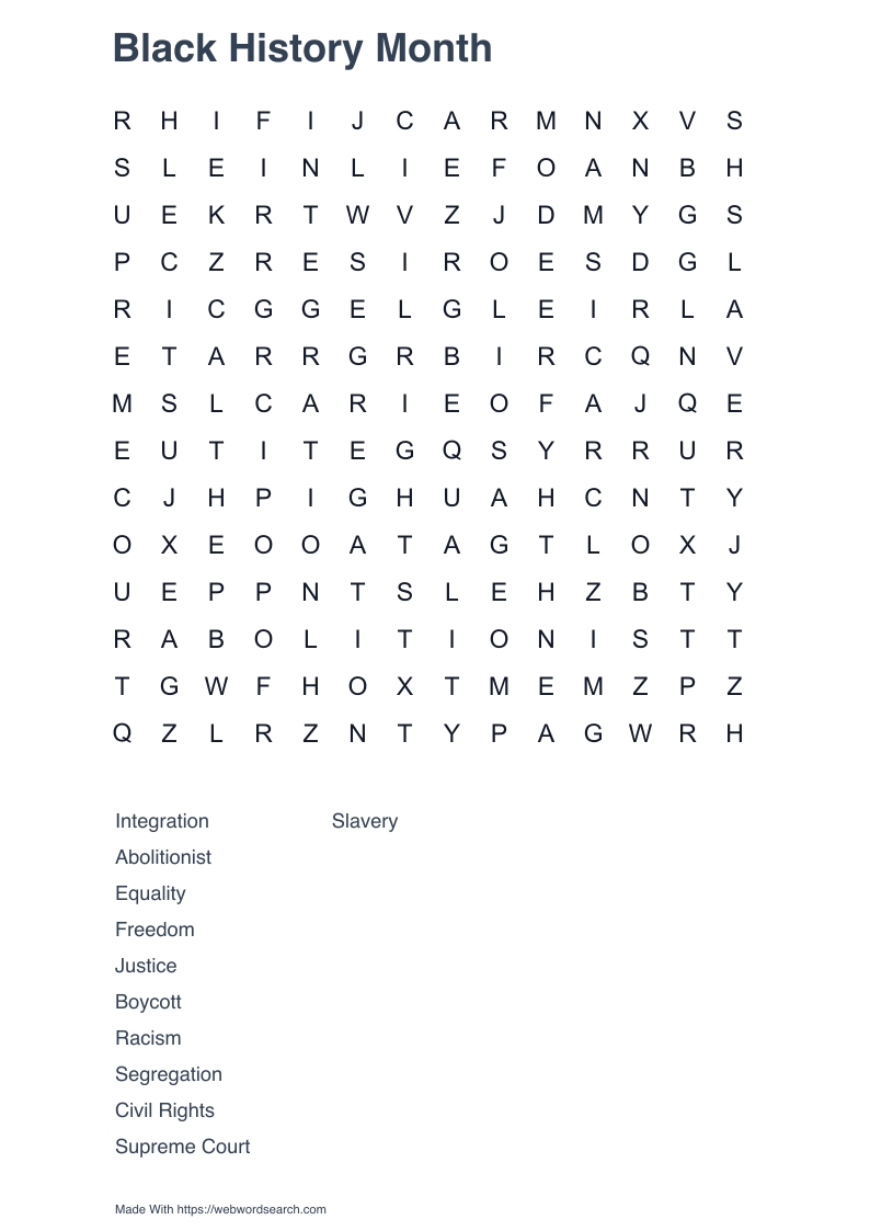 Black History Month Word Search