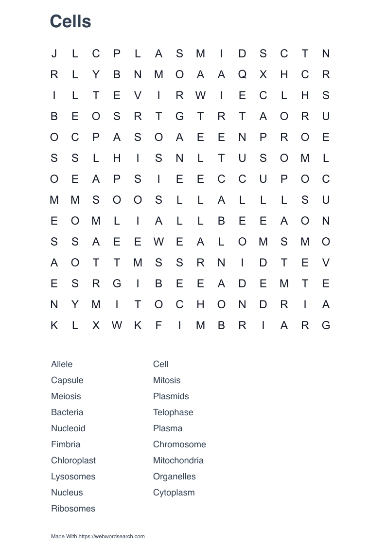 Cells Word Search