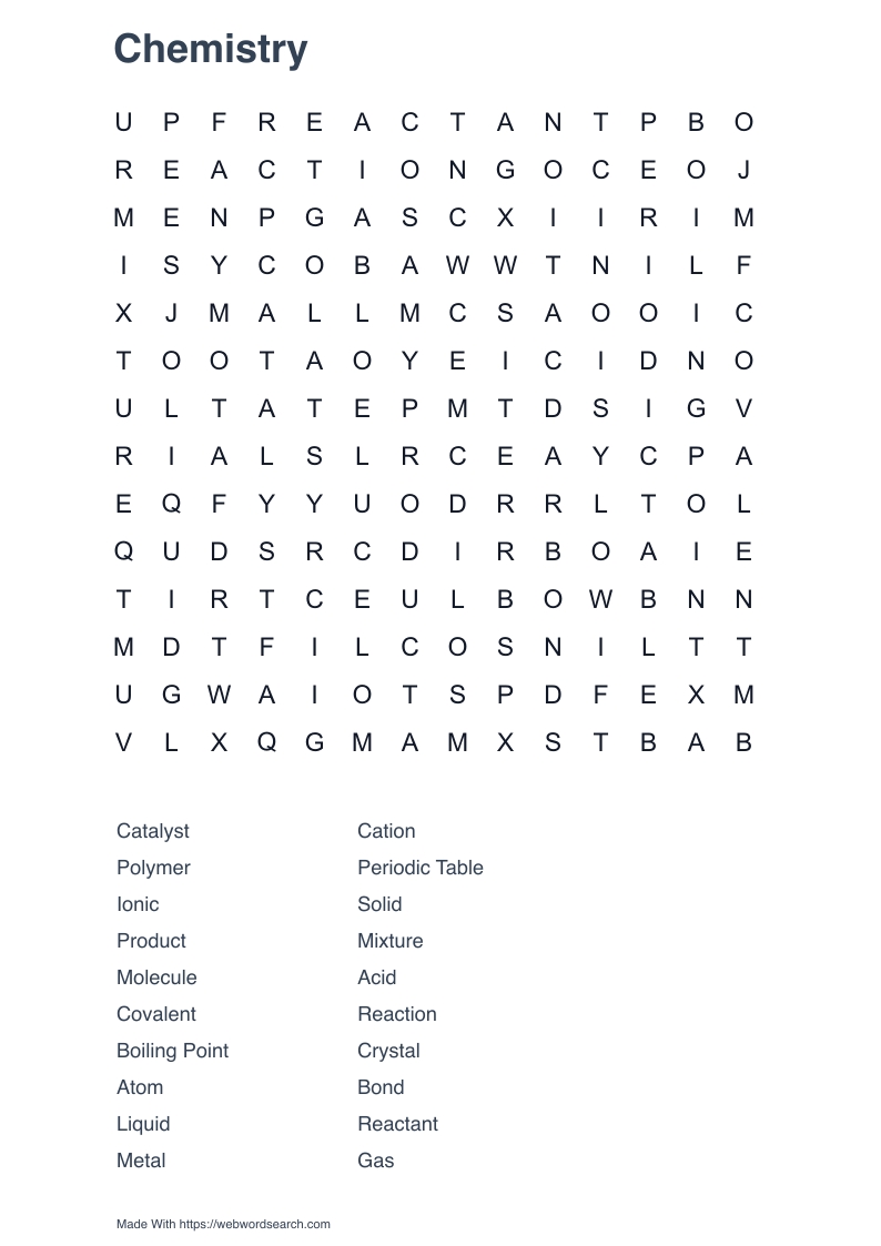 Chemistry Word Search