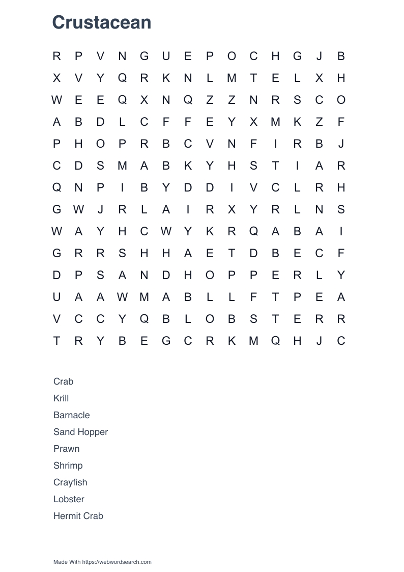 Crustacean Word Search