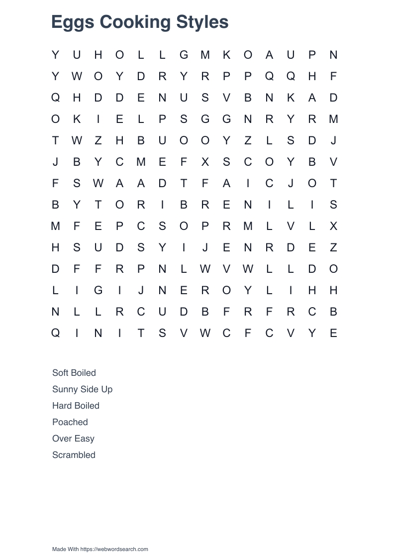 Eggs Cooking Styles Word Search