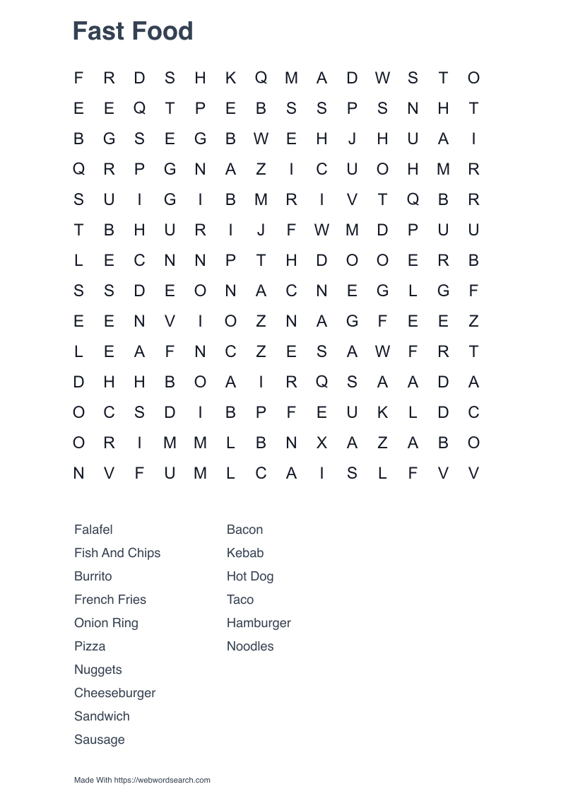 Fast Food Word Search