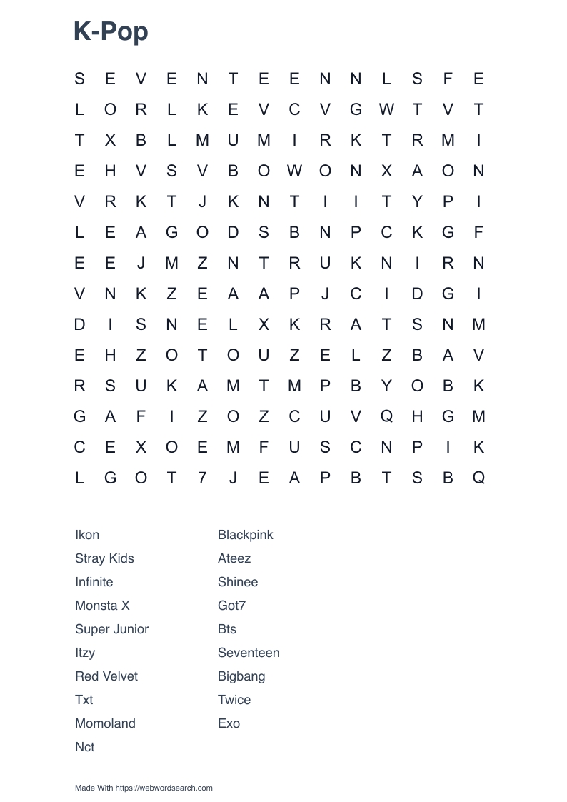 K-Pop Word Search