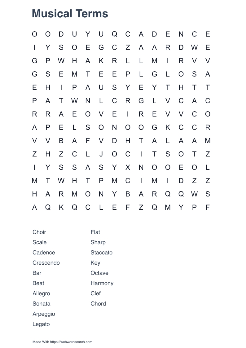 Musical Terms Word Search