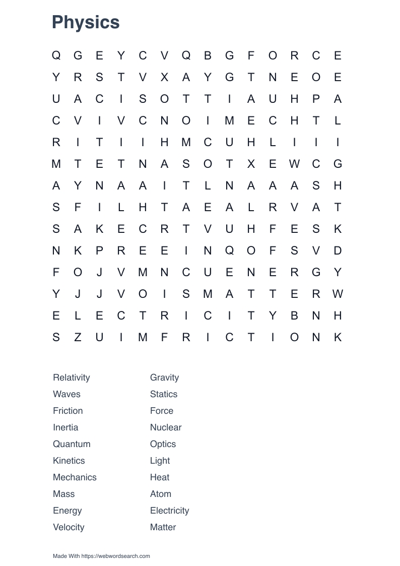 Physics Word Search