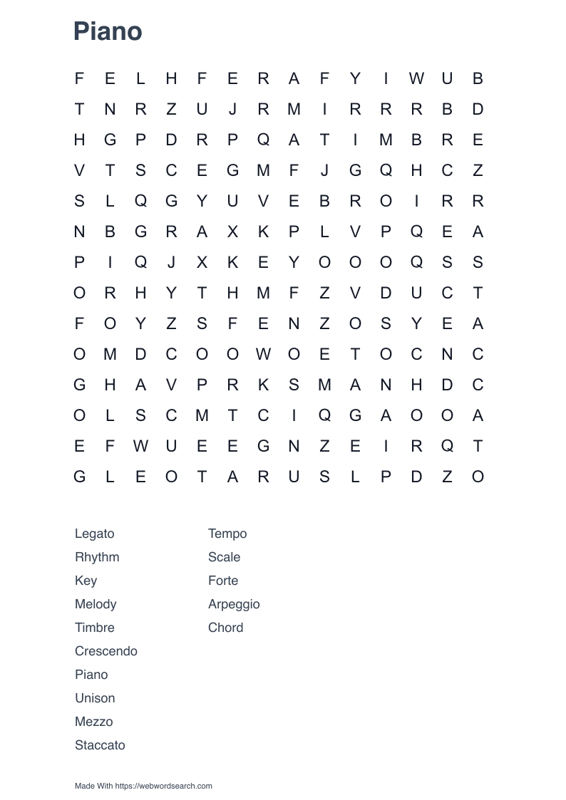 Piano Word Search