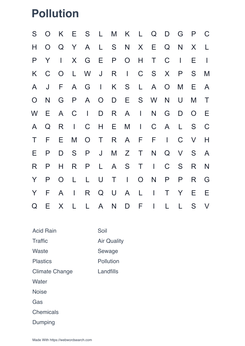 Pollution Word Search