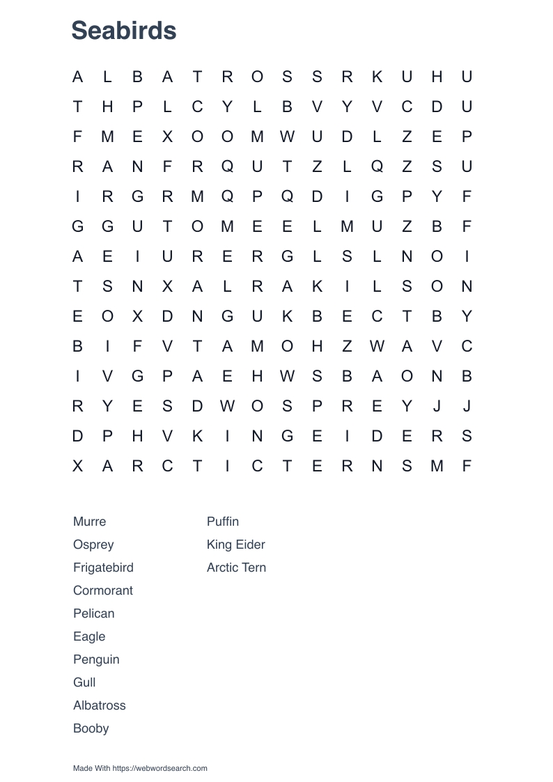 Seabirds Word Search