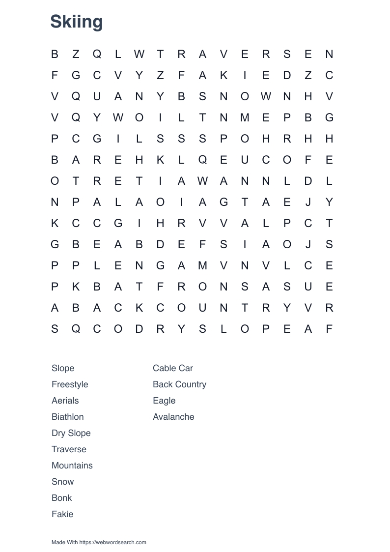 Skiing Word Search