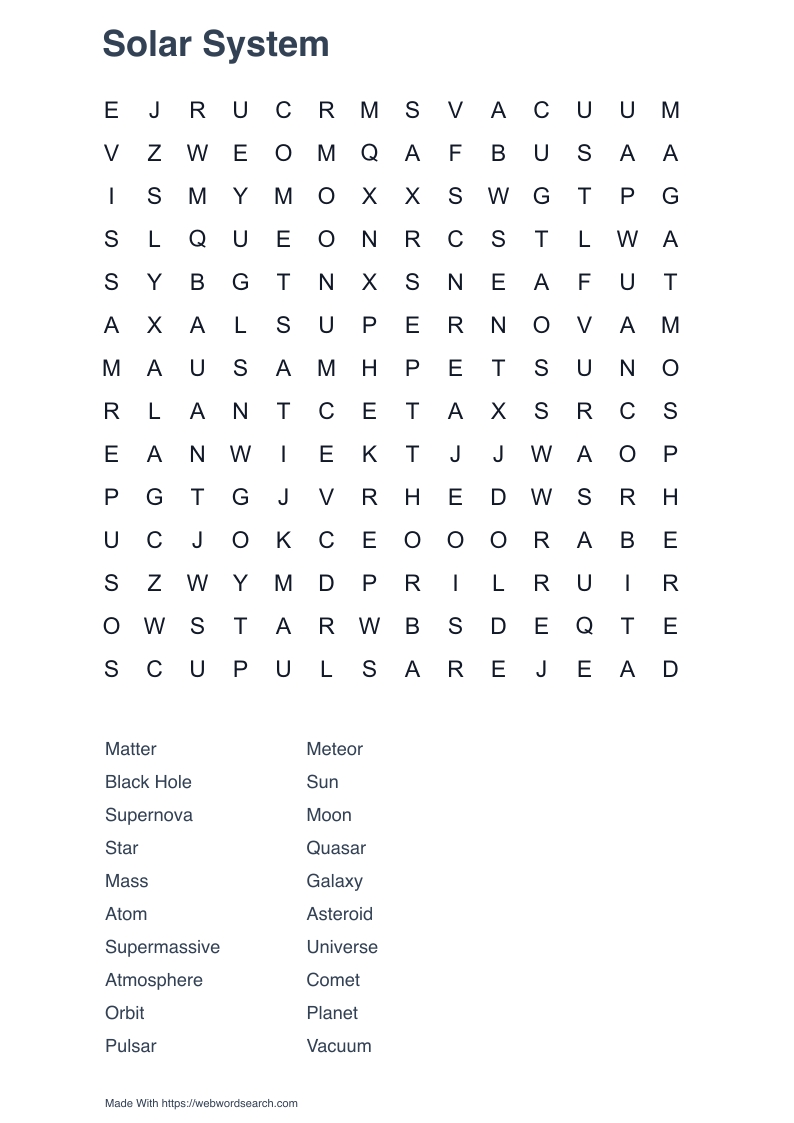 Solar System Word Search